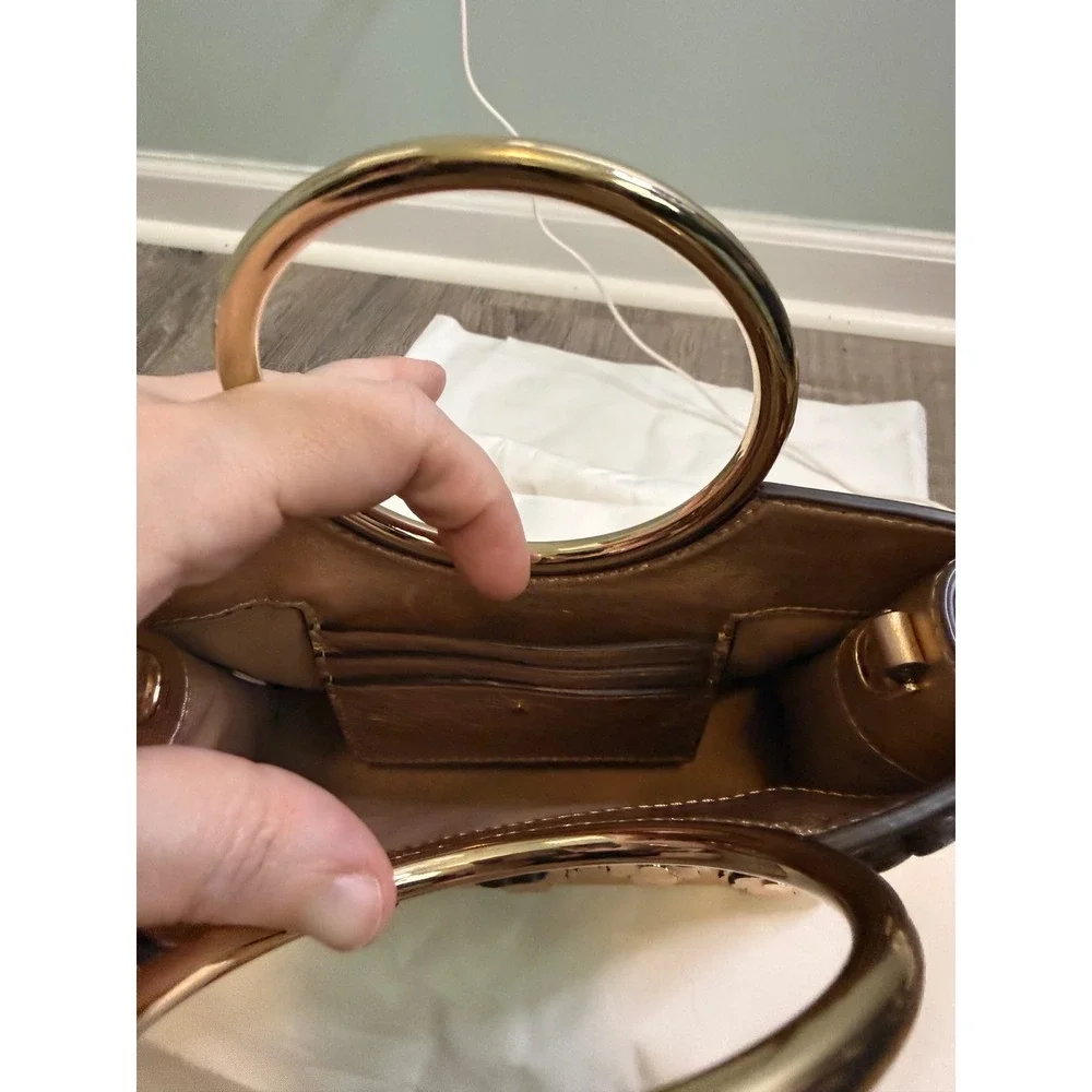 Kate‎ Spade Rose Gold Metallic Leather Flower Applique Mini Ring Handle Satchel